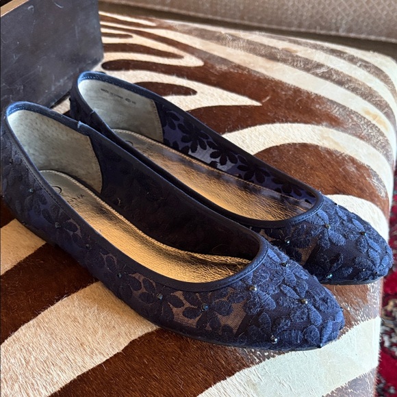 Adrianna Papell Shoes - Adrianna Papell Dark Blue Floral Flats